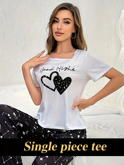 Casual Heart Print Night Top, Women's Sleepwear