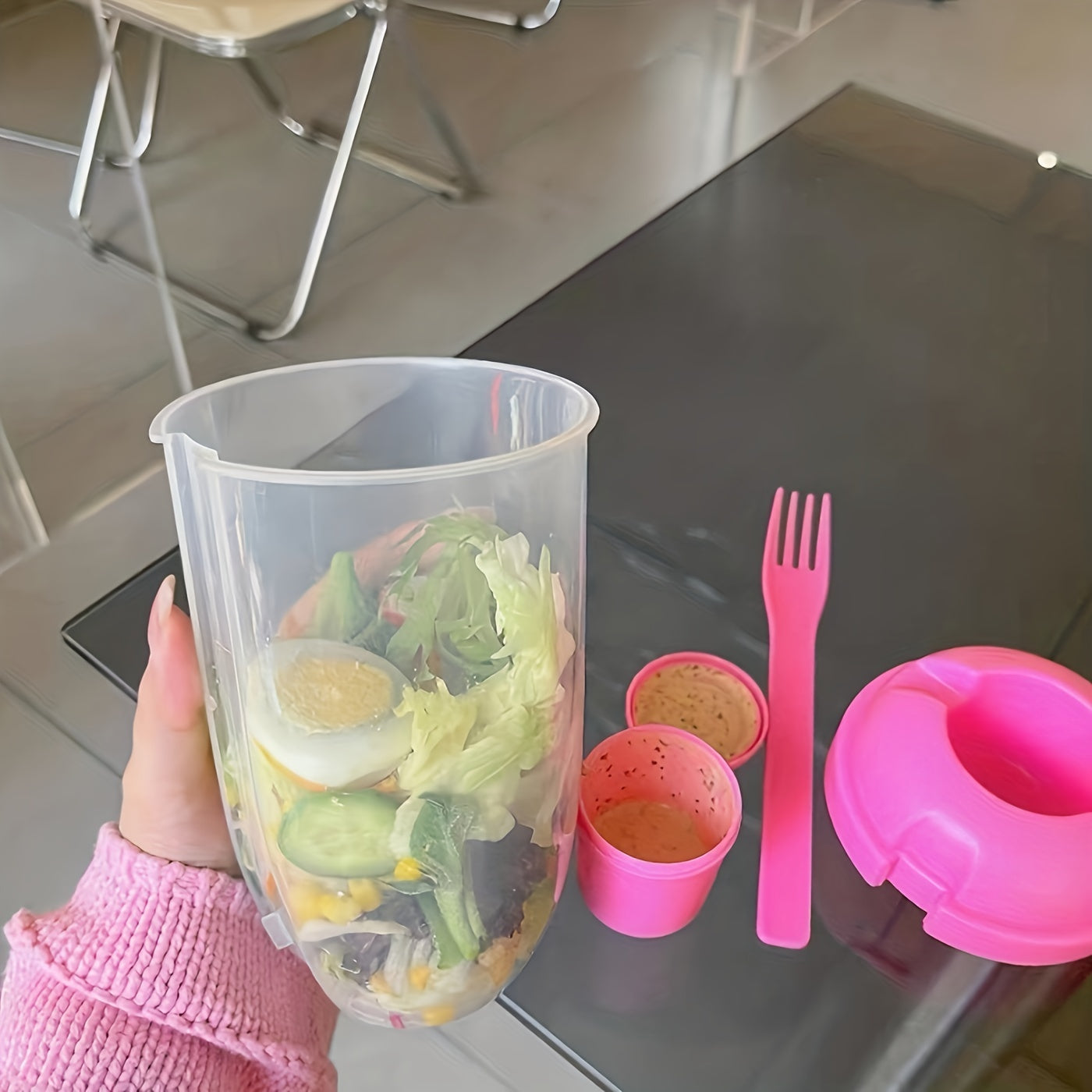 1pc Fresh Salad Cup, 
Keep Fit Salad Meal Shaker Cup,
1000ml/33.81oz,
Portable Fruit Vegetable Milk Cup, 
19.99cm X 5.92cm