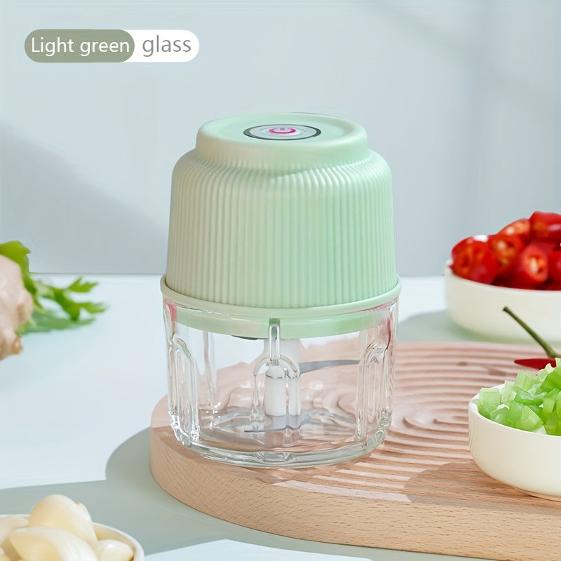 Portable Electric Garlic Chopper with 260ml Glass Container, USB Rechargeable Lithium Battery, Ideal for Outdoor Travel & BBQ, Includes Various Accessories