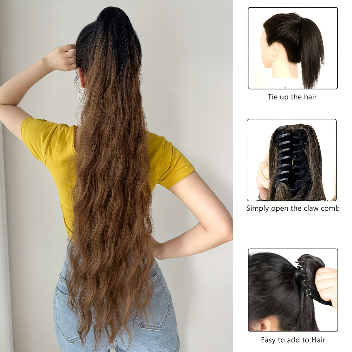 Ombre water wave heat resistant synthetic ponytail hairpiece for girls and women for parties and daily use, 81.28 cm long.