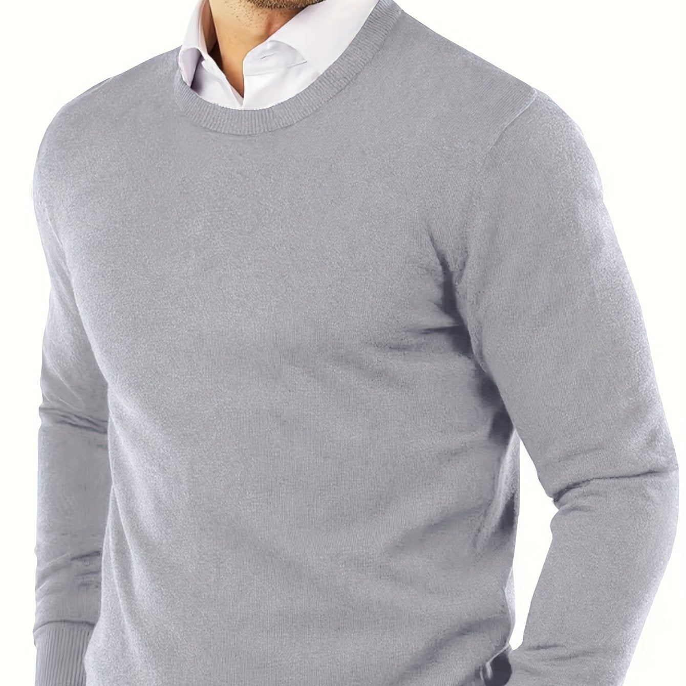 Men's premium solid color knit sweater, warm and comfortable with long sleeves. Ideal for fall/winter outdoor activities. Made with a rayon blend.