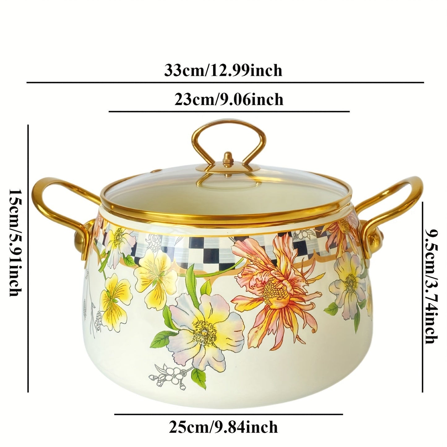 French Daisy Stockpot with Lid, featuring Enamel Coating and Induction Compatibility, adorned with a Beautiful Floral Design - No Electricity Required, making it Ideal for Cozy Fall Evenings.