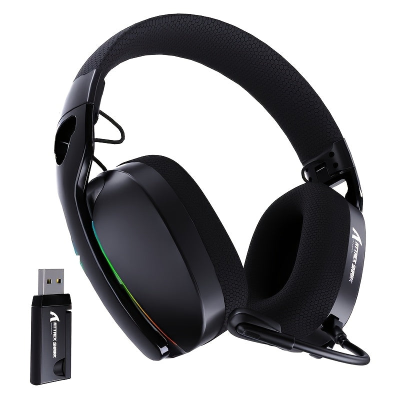 ATTACK SHARK L90 Foldable RGB Gaming Headset - Ultra-Light, Tri-Mode Wireless/Wired, 7.1 Dynamic Stereo Sound, RGB Lighting, Breathable Design for Multiple Devices