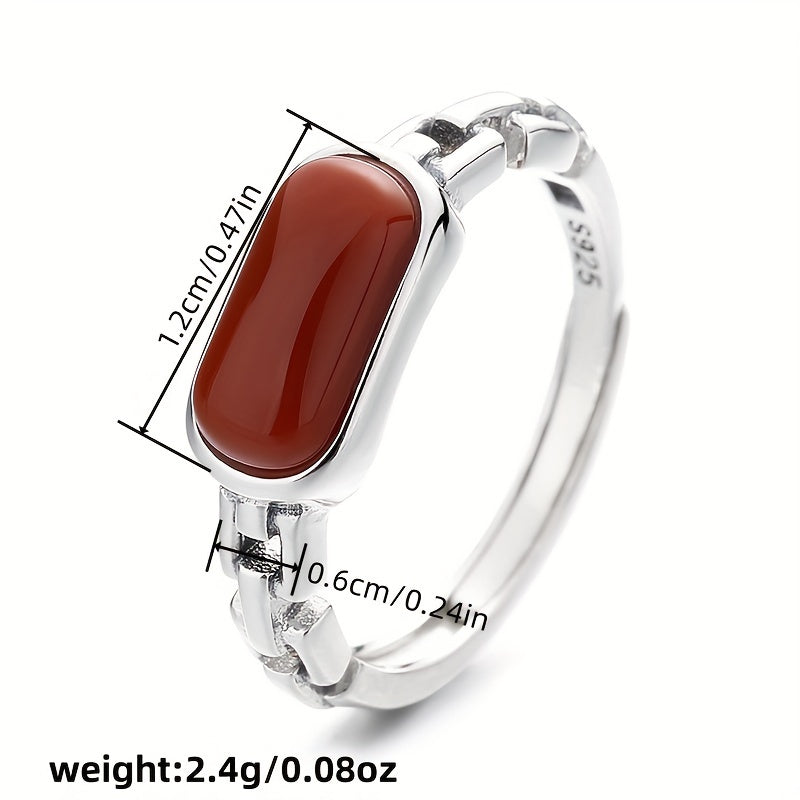 Vintage Antique Red Carnelian Ring made with S925 Sterling Silver, featuring a Bohemian style and an open band design. Crafted with a natural gemstone, this elegant fashion accessory is perfect for women looking to enhance their style. Suitable for