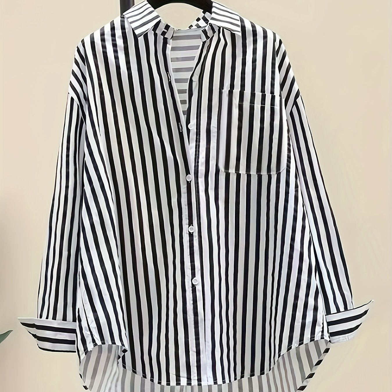 Women's Striped Button-Up Shirt: 100% Polyester, Long Sleeve, Lapel Collar, Casual Vacation Style, Sun Protection - Spring/Summer/Fall Collection