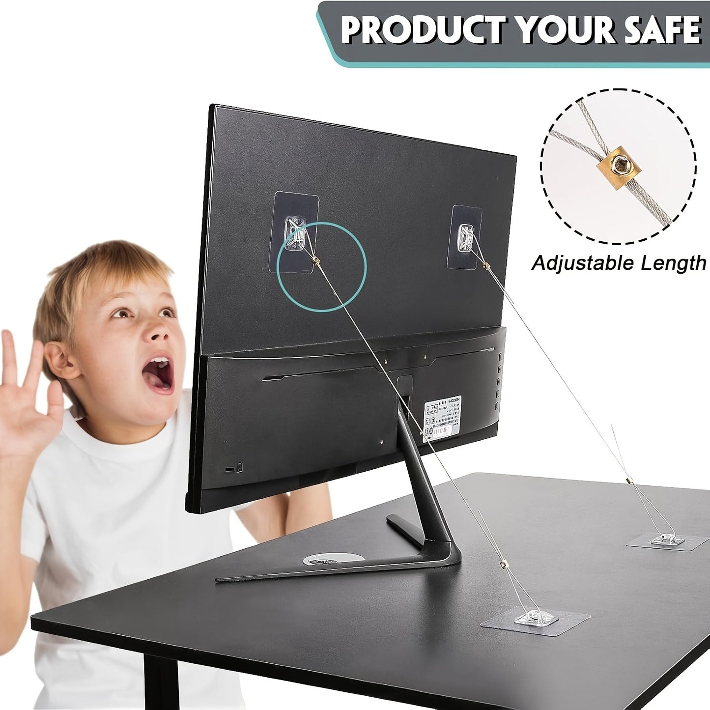 Secure your TV and furniture with our Adjustable TV Safety Strap measuring 41.34 inches (105cm). This No-Drill Furniture Anchor provides enhanced safety without the need for electricity. Ideal for the Christmas and winter season, this silvery strap