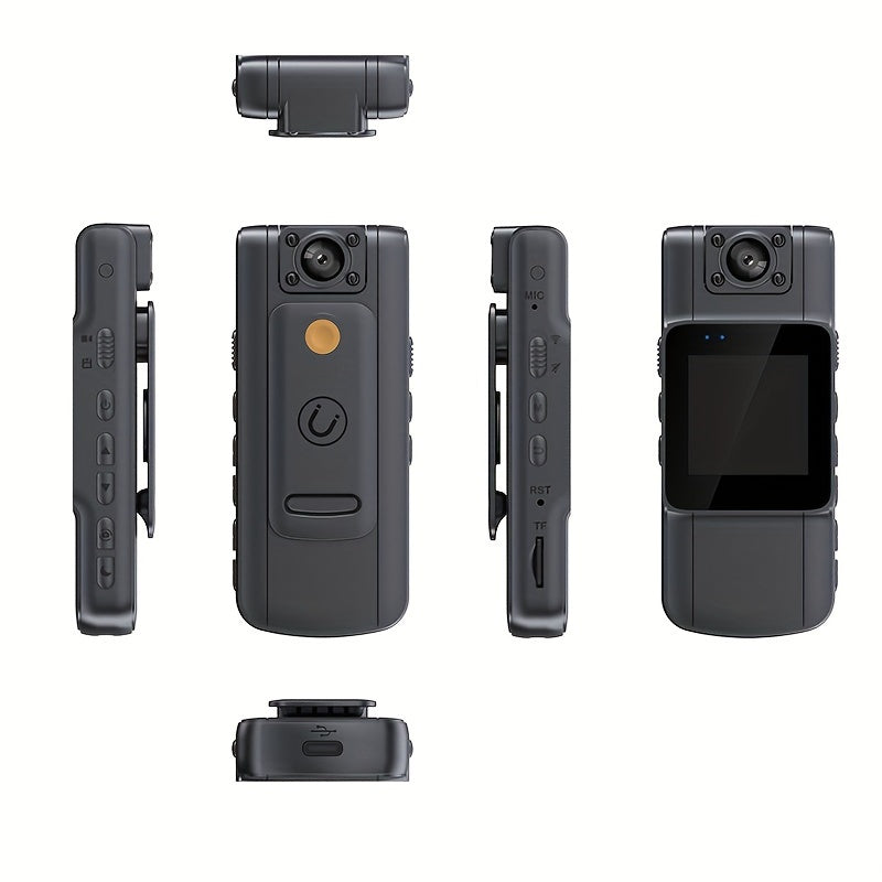 Get the YIIYRY Wearable Full HD Body Camera with 180° Rotatable Lens, IPS Screen, USB Charging, 1080p Resolution, Compatible with smartphones, made of ABS material, has Night Vision, Wide Angle capability, and a Rechargeable 1000mAh Lithium Polymer