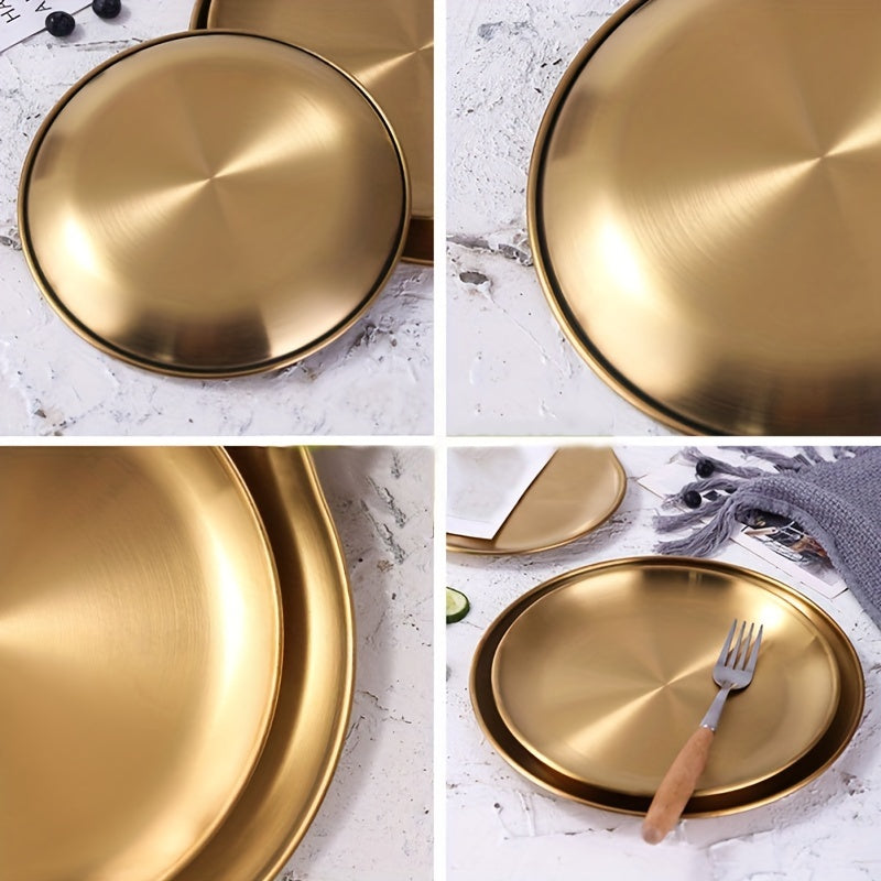 Golden stainless steel coffee tray for buffet parties and fruit decoration.