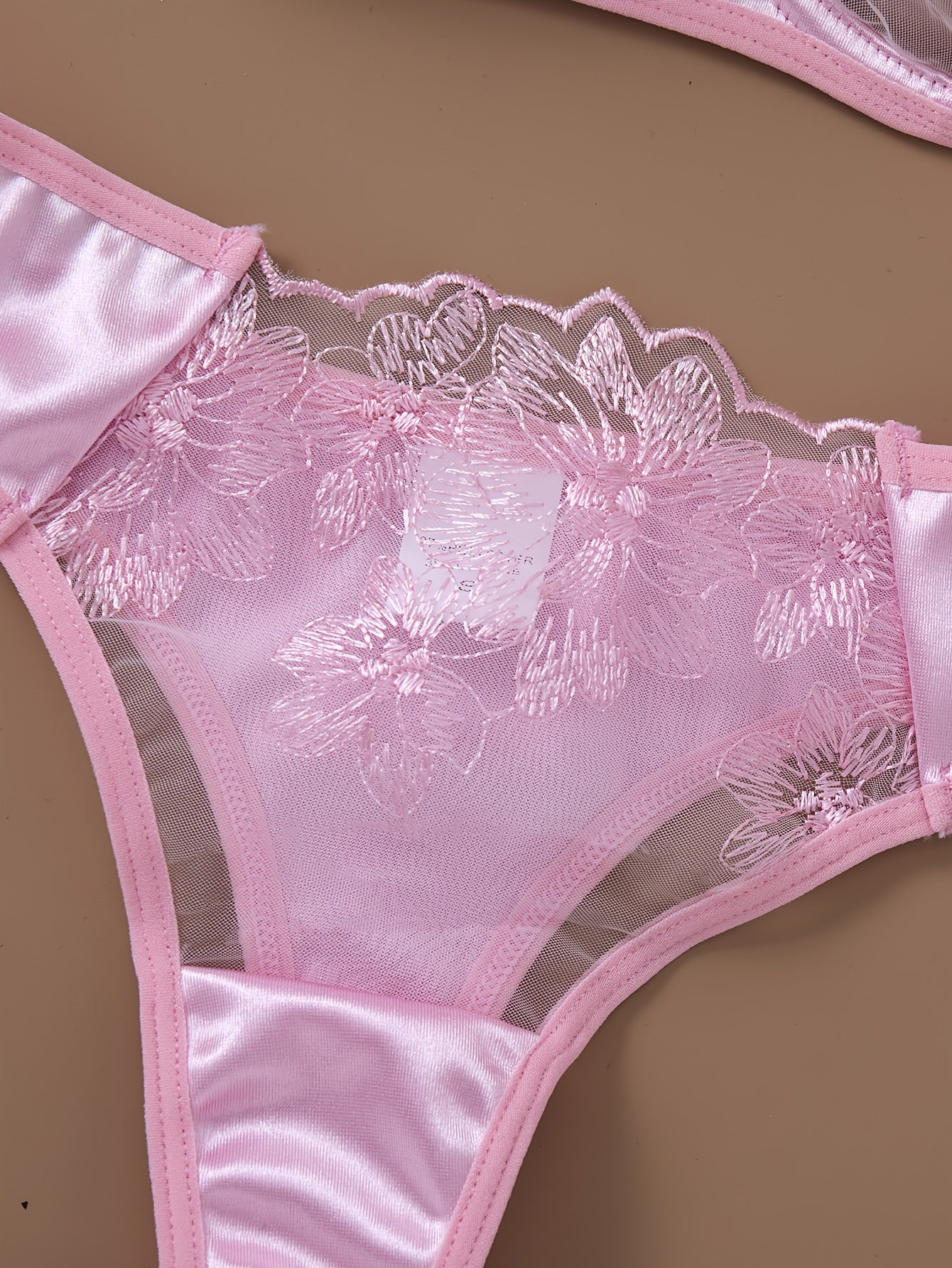 Valentine's Day gift: Cute pink flower embroidery lingerie set for women.