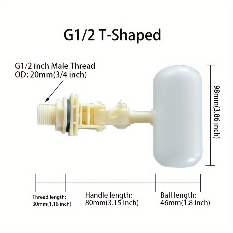 Plastic float valve for automatic waterer bowl, ponds, livestock troughs, and aquariums.