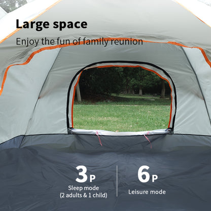 Fully automatic 4-person tent in lush green with durable poles, waterproof polyester blend, easy zip closure, portable for all seasons.