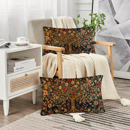 Set of 2 Tree of Life Pillow Covers, 50.8x30.48cm - Great for both Indoor and Outdoor Decoration, Features Zip Closure, Easy to Clean in Washing Machine