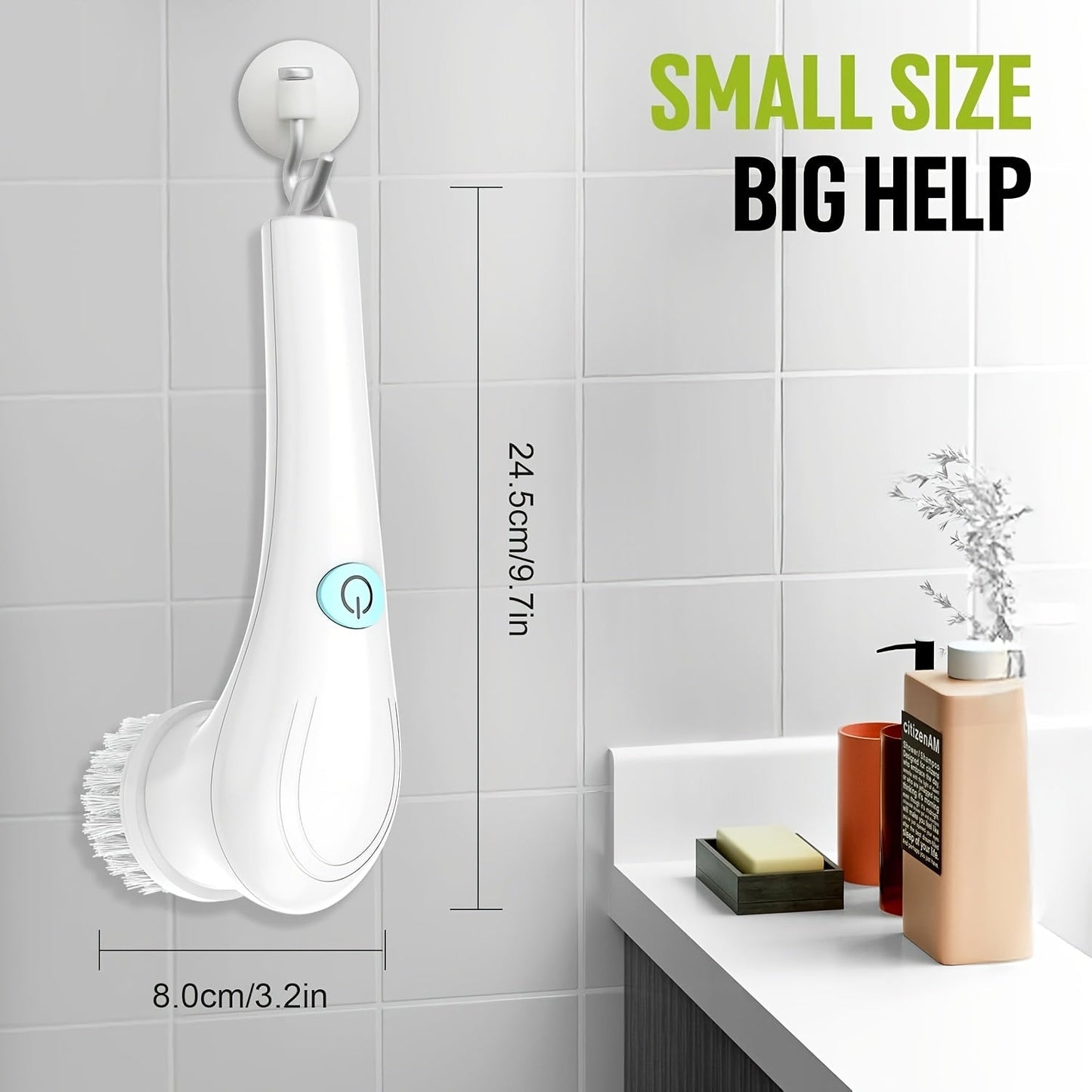 Portable Cordless Electric Scrubber with 5 Interchangeable Brush Heads, Handheld Rechargeable Brush for Bathtub, Tiles, Shower, Kitchen, Car, Glass Cleaning. Features USB Charging and 800mAh Lithium Battery.