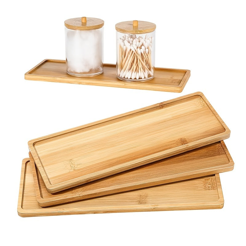 1 piece bamboo serving tray with rounded edges, ideal for bathroom or dresser use.