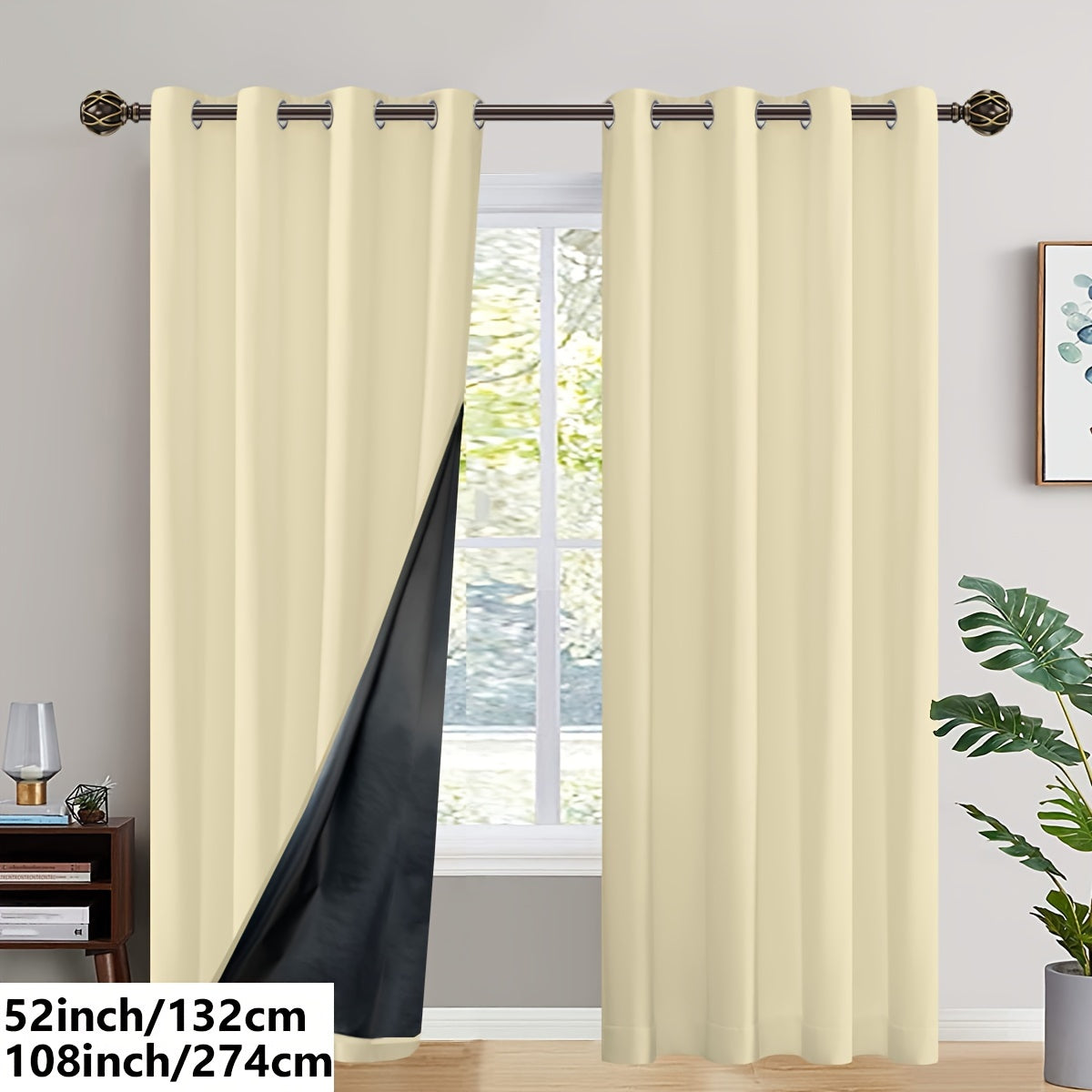 2PC Insulated Blackout Curtains with Coated Insulating Lining - Ideal for Living Room, Bedroom, Kitchen, Bathroom - Perfect for Home and Room Decoration