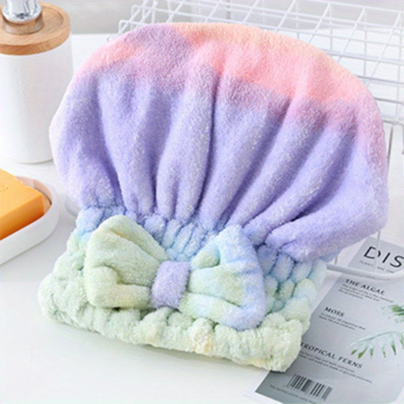 Soft coral fleece hair towel with cute bow, quick-dry, princess hat design in pastel colors, 300 GSM, hand wash only.