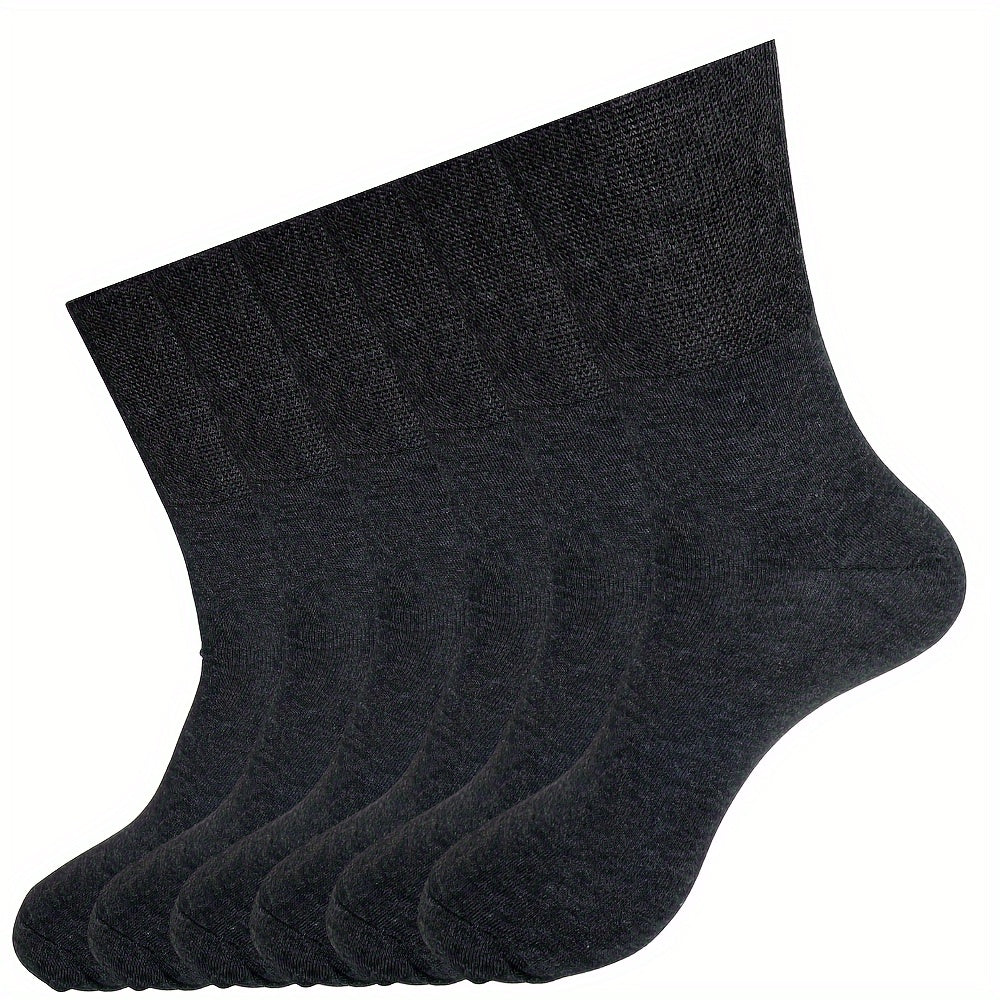 Breathable knit fabric diabetic socks, stretchy fit, moisture-wicking, ideal for seniors, men's fashion, blend of cotton, polyester, and spandex, machine washable, solid color.