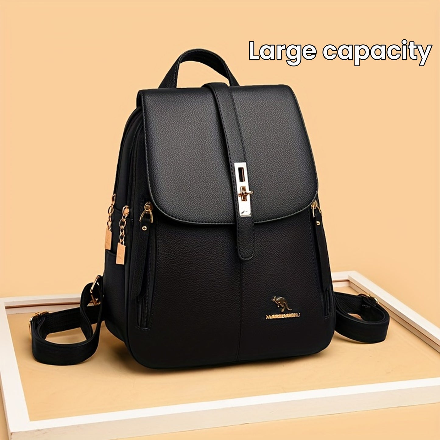 Women's spacious backpack with solid color and buckle design, perfect for outdoor activities and travel.