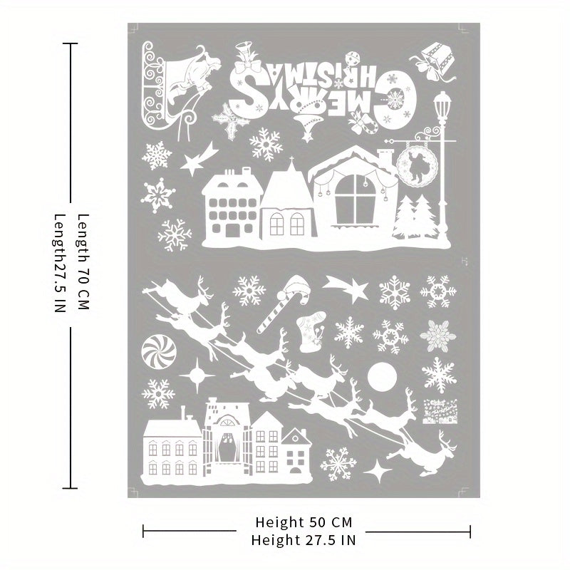 Festive Christmas Sticker Set with Classic Cartoon Design for Windows: Reusable, Simple Application, Size 69.85cm x 179.07cm (L x H)