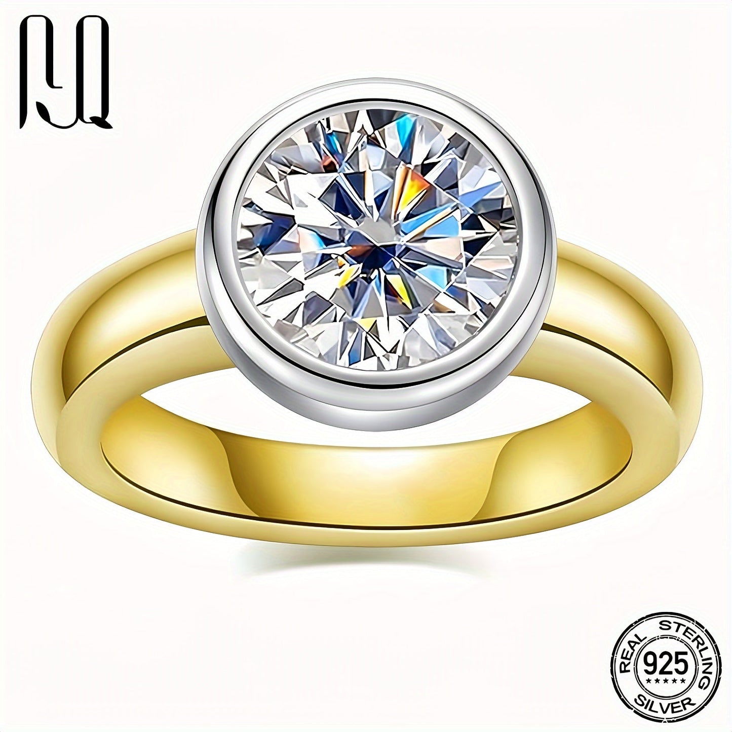 Stylish and Minimalistic Moissanite Wedding Band featuring a Synthetic Round Cut Gemstone, ideal for April Birthdays. Crafted with 925 Sterling Silver and Gold Plating, this ring by PYQ is perfect for daily wear or as a special gift. Includes Certificate