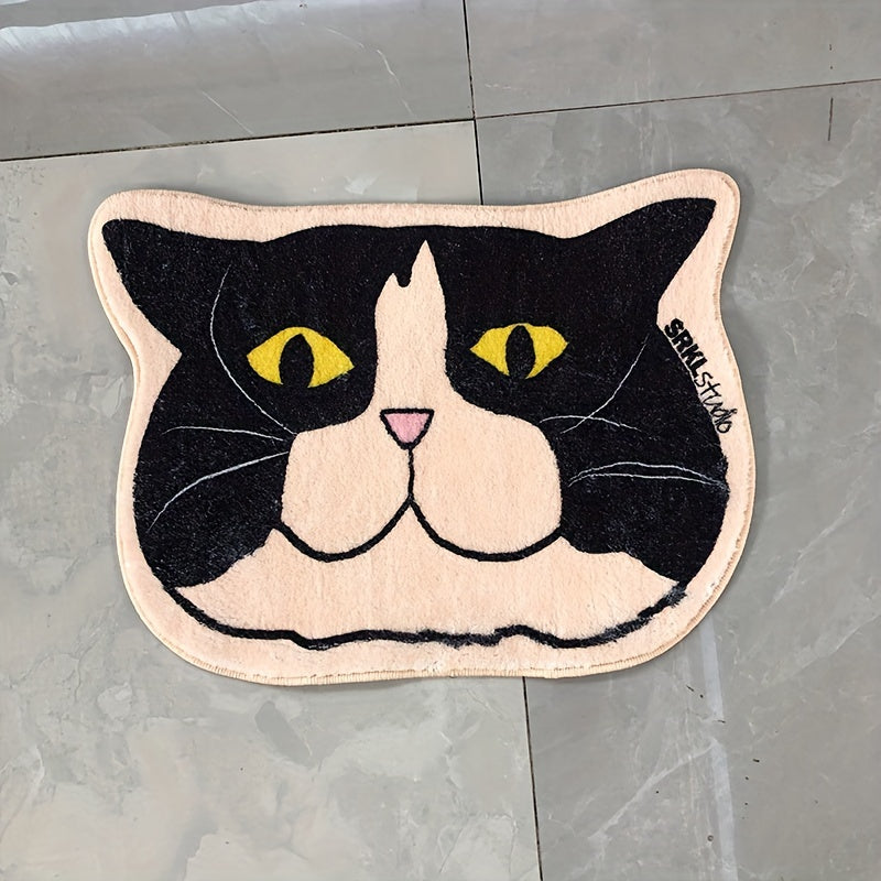 One piece of faux cashmere cat-shaped rug with non-slip and absorbent features, perfect for home bedroom use. This soft and wear-resistant doormat is made of machine washable polyester material. Great for adding a cozy touch to your living space.