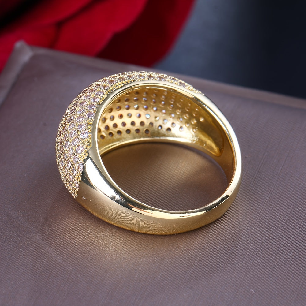 Women's Micro-Inlay Gold Plated Synthetic Zirconia Ring, Inspired by Korean Fashion, Featuring Light Luxury and Elegance, Perfect for Internet Celebrities