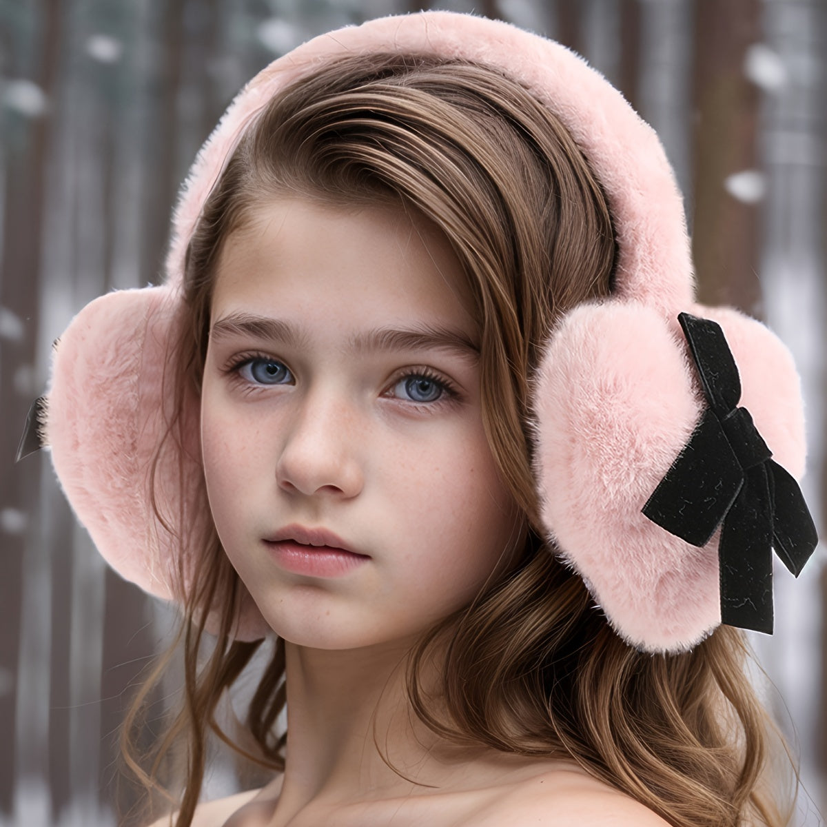 Stylish Women's Plush Heart-Shaped Earmuffs adorned with a Black Bow - keeping you Fashionably Cozy & Warm this Winter