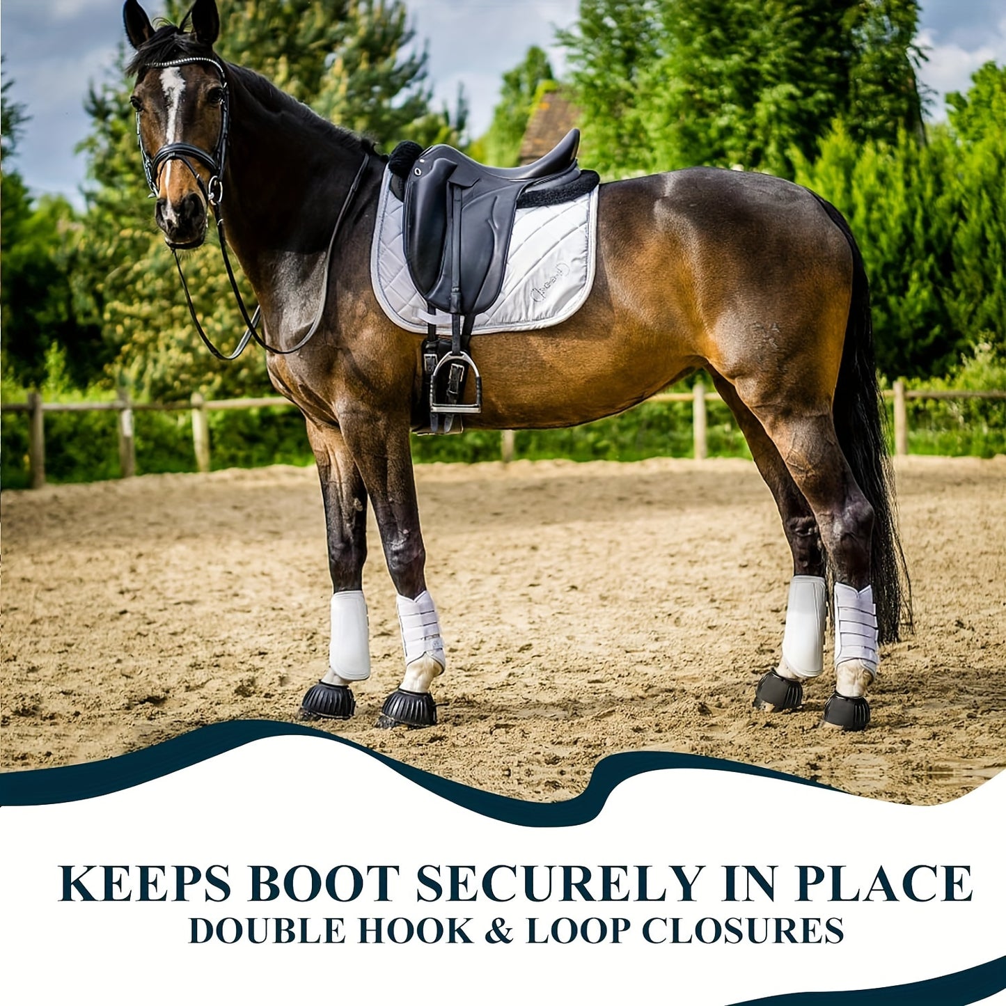 Rubber bell boots provide comfort and protection for horses, with anti-impact and friction features. Easy hook and loop design for quick installation.