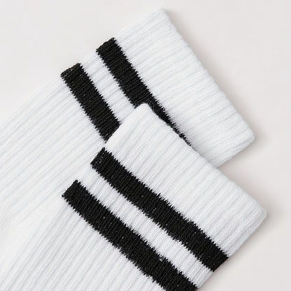 6 pairs of comfy striped print mid tube socks for women, perfect for sports and college style.