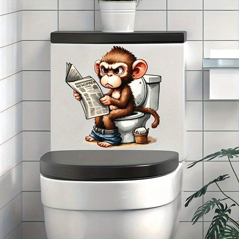 Whimsical monkey toilet decal with newspaper design for a touch of humor and decoration in your bathroom. Durable ceramic sticker with easy application. Ideal as a Christmas or Halloween gift.