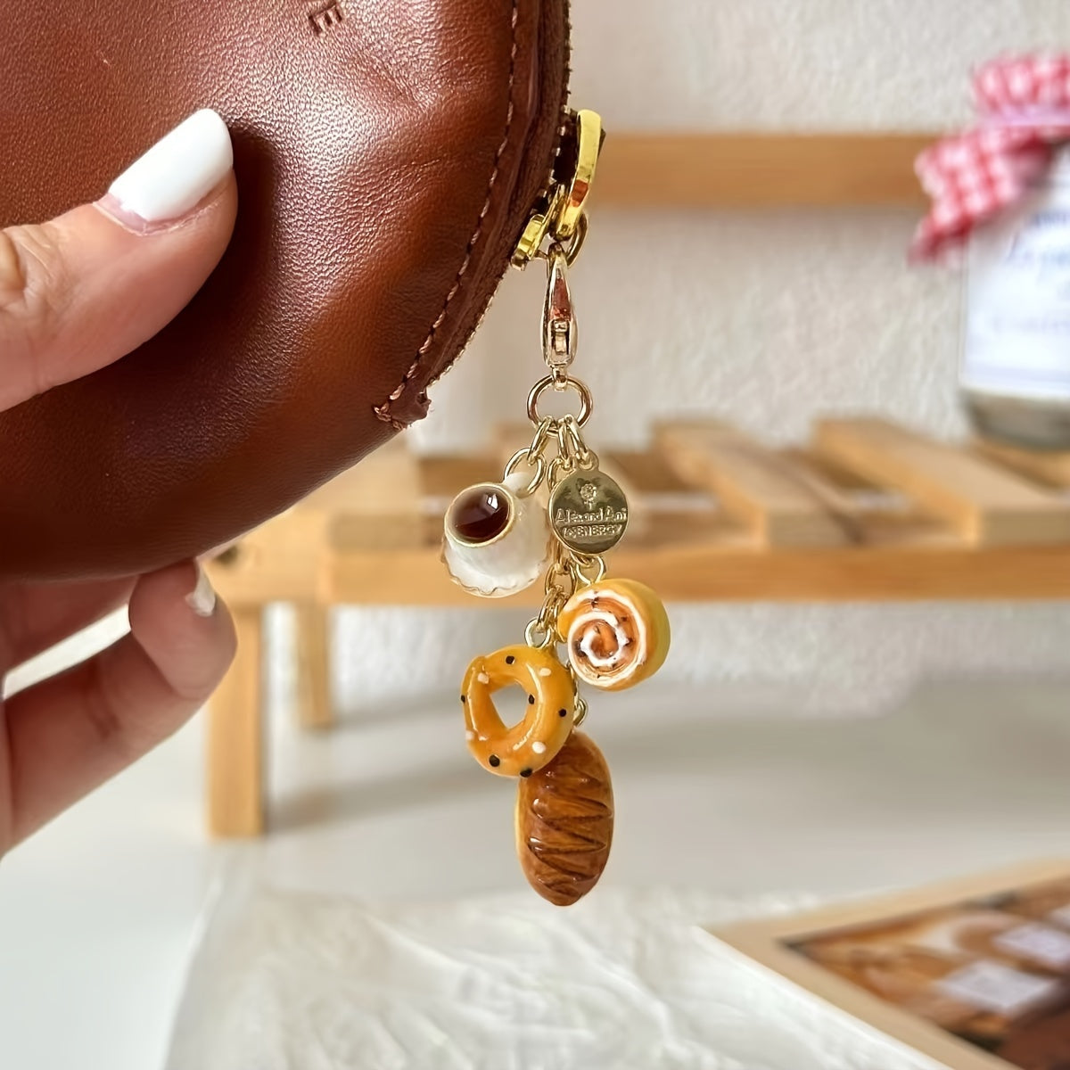 Adorable Cartoon Croissant Keychain - Resin Bread Coin Purse Charm with Ring Clasp for Women and Girls, Great Christmas Gift Option