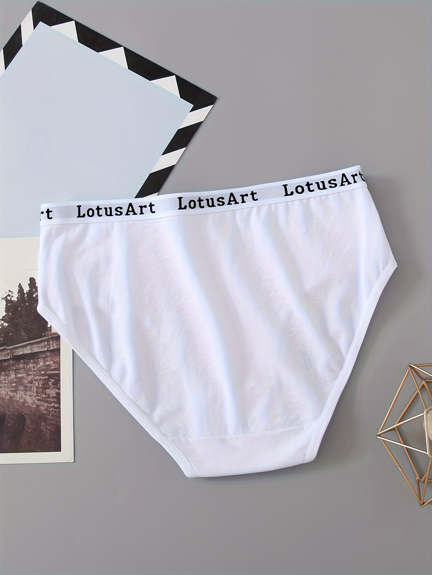 "Set of 5 Letter Tape Sports Briefs, Comfortable Mid Waist Women's Lingerie & Underwear