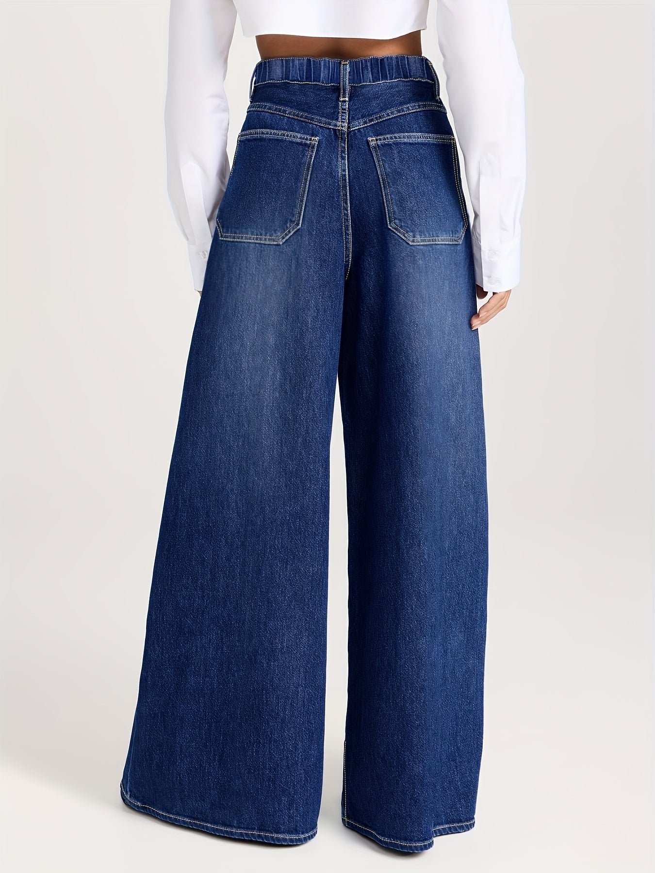 1pc SENLANJIEQU Women's Casual Wide Leg Jeans, made of 70% cotton, 28% polyester, and 2% elastane. Features a medium stretch, washed finish, and streetwear style.