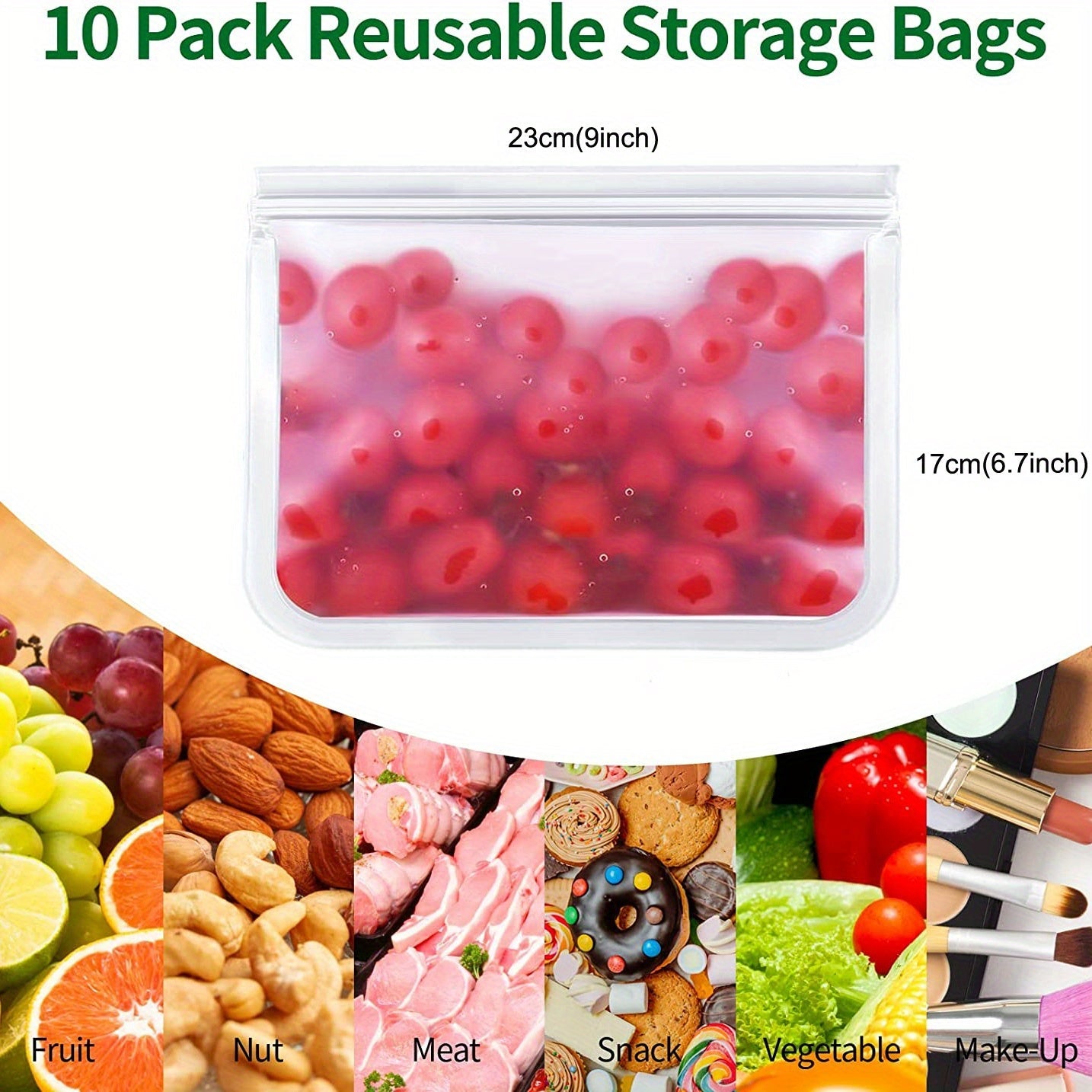 Dishwasher Safe Reusable Freezer Bags - Set of 10, BPA-free and Extra Thickened. Leakproof Silicone and Plastic Free Storage Bags for Meats, Cereal, Sandwiches, Snacks, and Organizing Your Kitchen. Includes Kitchen Accessories for Easy Storage.