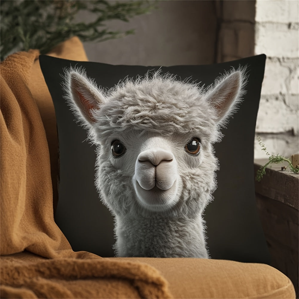 Soft Christmas Pillow Cover featuring an Alpaca Portrait, Double-Sided Print, Hidden Zipper, Perfect for Winter, Valentine's, Easter, Office, Home, Sofa, and Living Room Decor. No insert included. Adorable Square-Shaped Cute Pillow to add a touch of