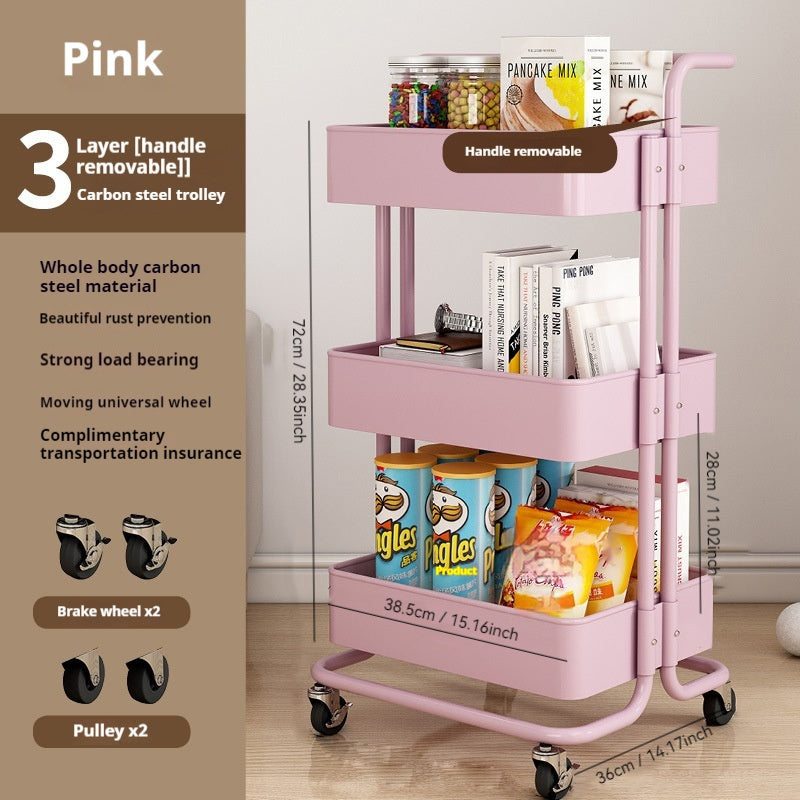 50pcs Hand Cart Storage Rack with Wheels - Multi-layered storage for kitchen, dormitories, and snacks.