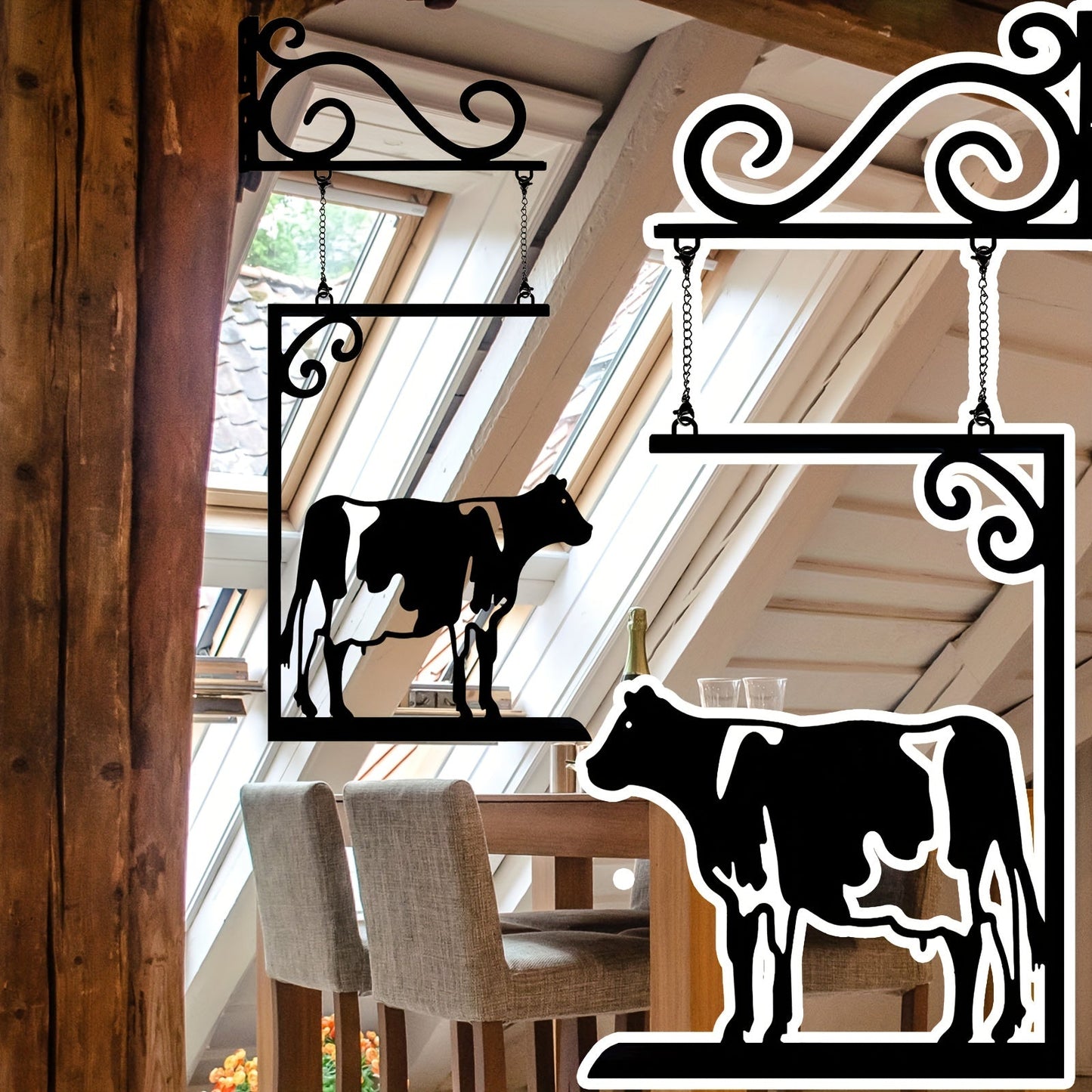 Decorate your living room, bedroom, porch, or courtyard with this unique Farm Cow Door Sign Hanging Decoration made of metal. Add a touch of creativity and charm to your space with this whimsical cow wall decoration.