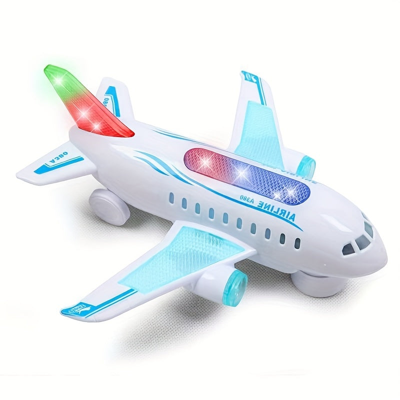 Battery-Powered Airplane Model Toy for Kids with Lights and Music - Durable Plastic Construction in White Color