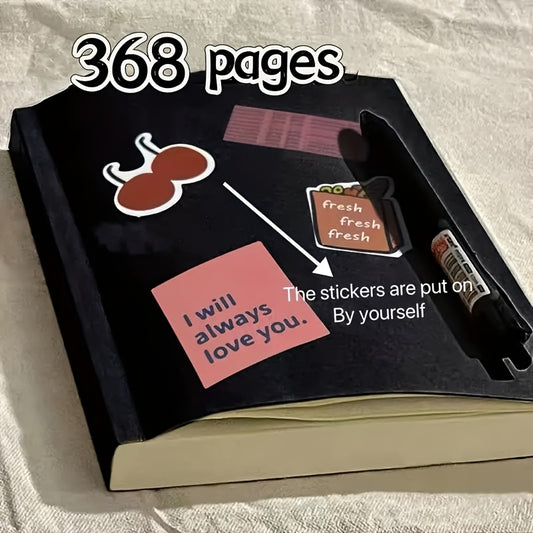 1pc Extra Thick Black A5 Notebook - 368 Pages, Office & Study Essential with Customizable Stickers, Fresh Fruit Scented Design, Durable and Functional for Everyday Use