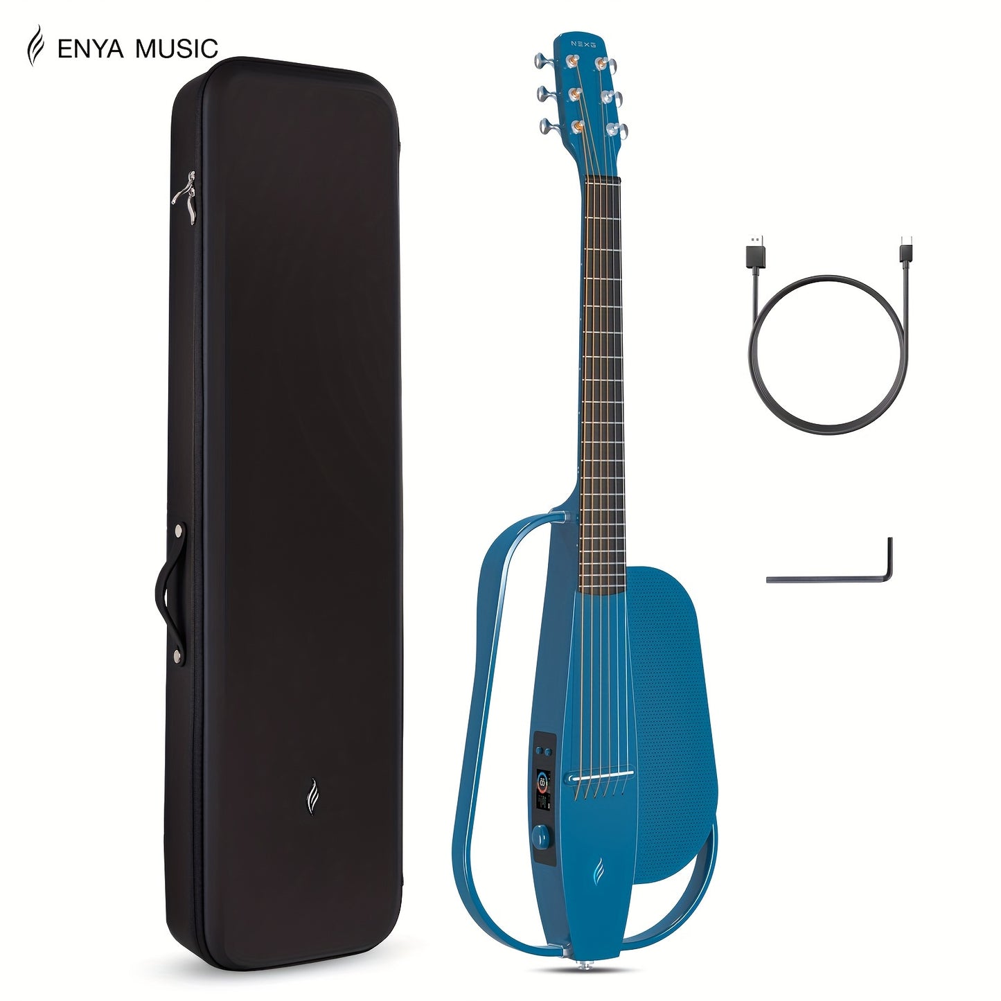 Enya Acoustic Electric Carbon Fiber Travel Guitar with Wireless Speaker, Gig Bag, Cable, and Wrench - 96.52 cm