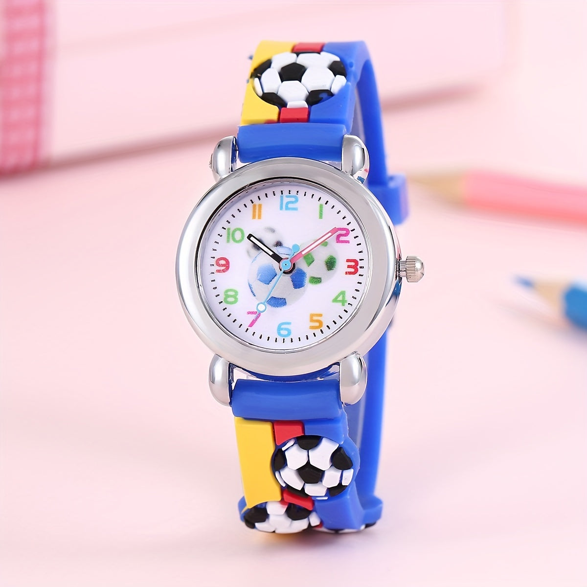 Colorful cartoon football children's watch, perfect gift choice.