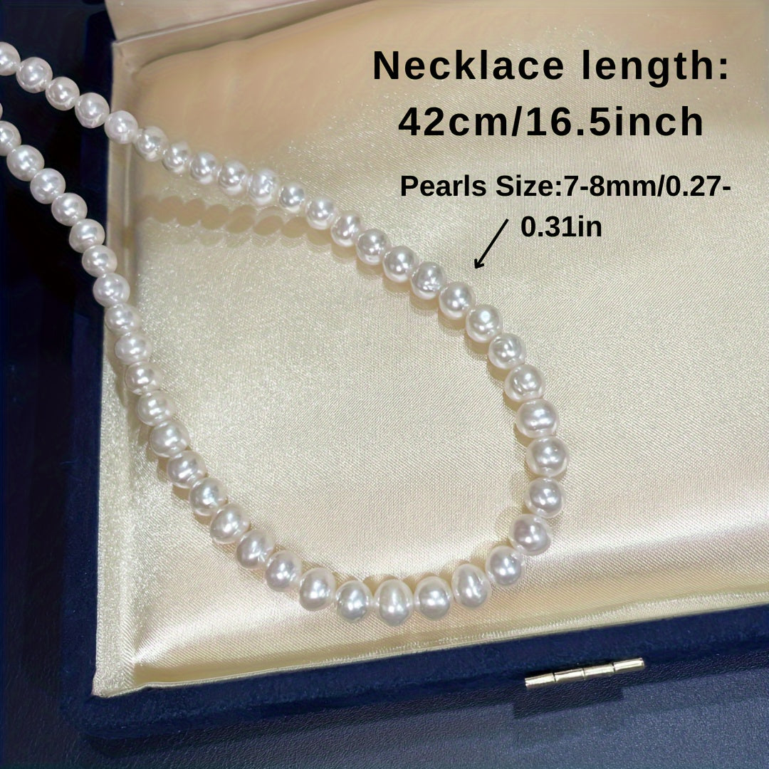 Stylish Butterfly Round Natural Freshwater Pearl Beaded Necklace, Women's Chic Jewelry with Zirconia Accents. Suitable for both Daily and Party Wear, Making it an Ideal Christmas Gift. Comes with Gift Box and may have Slight Imperfections.