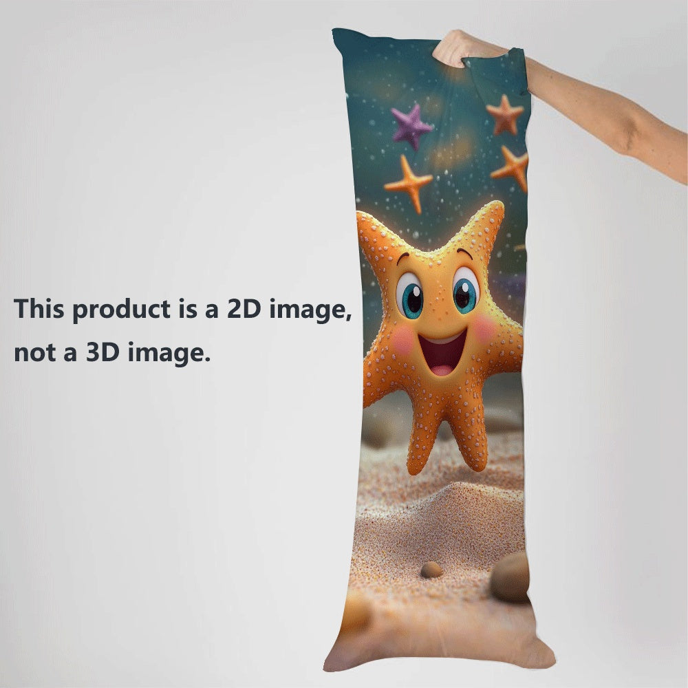 One piece Modern Cartoon Starfish Pillow Cover, measuring 137.16x50.8cm. Made of ultra soft ultra short plush material, this reusable lumbar support cushion case features a zipper for easy removal. Machine washable and made of all-season polyester, this