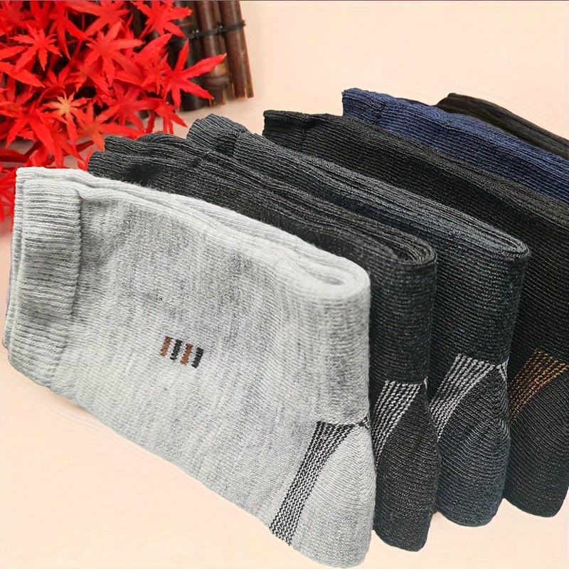 5 pairs of men's long black socks - soft, comfortable, durable, casual, simple fashion, size large, mid-calf length