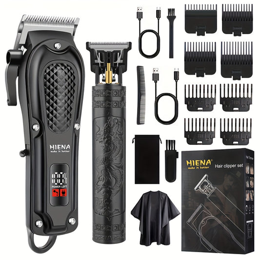 HIENA PRO 2pcs Men's Hair Clippers and Beard Trimmers Set with Lithium Battery, USB Rechargeable for Home Grooming