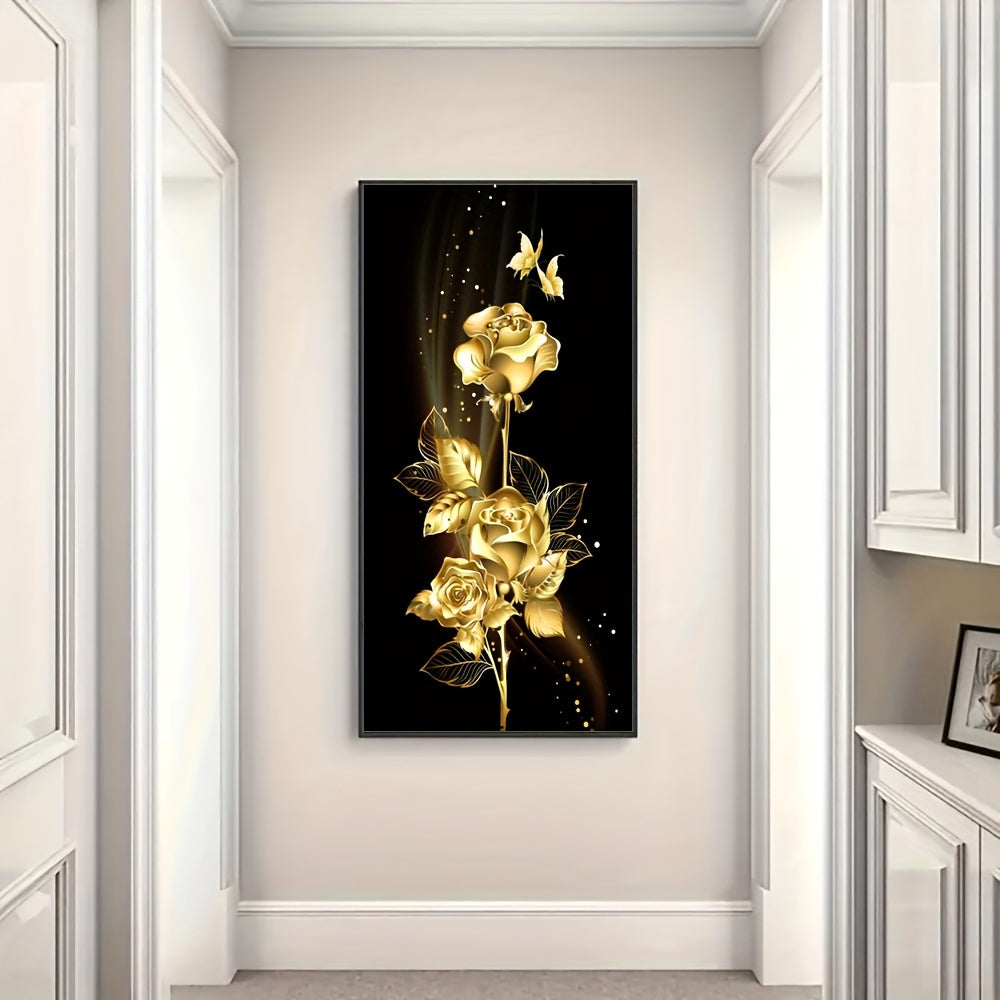 Golden Rose Flower Canvas Print for Modern Wall Decor in Living Room