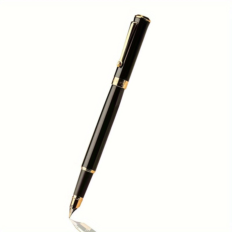 Metal fountain pen with 0.5mm fine nib and snap cap closure. Suitable for business and personal signatures. Works with 3.4mm ink bottles.