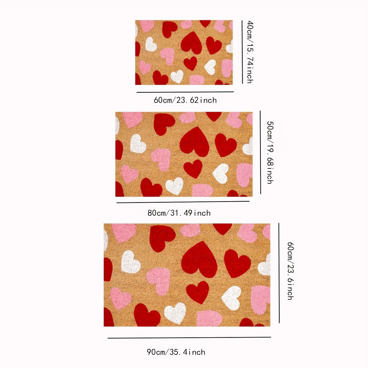 Valentine's Day Heart Door Mat - This machine washable, stain-resistant mat made of low pile polyester is perfect for indoor or outdoor use. Featuring a romantic red, pink, and white design, this easy-to-clean, machine-made rectangle rug is ideal for