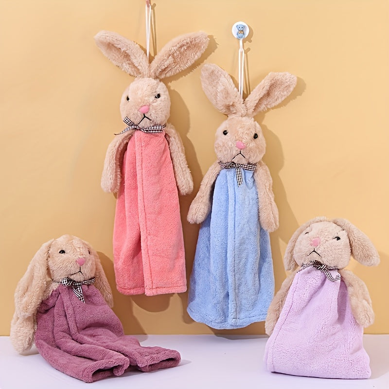 Little Rabbit Pattern Decorative Towel, Ultra-Fine Microfiber, Absorbent Fingertip Towel Perfect for Easter, Super Soft for Kitchen and Bathroom.