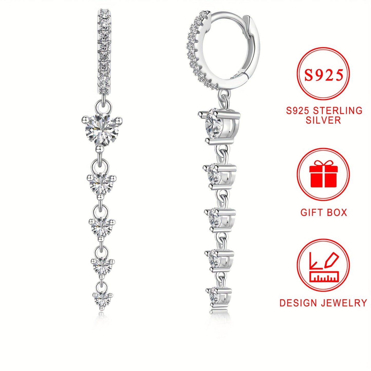 Elegant S925 Sterling Silver Tassel Earrings with Sparkling Zirconia Dangles, Hypoallergenic Ear Jewelry for Women